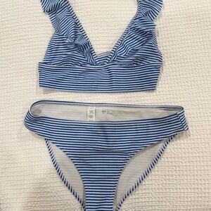 aerie Blue and White Striped Bikini Bottoms